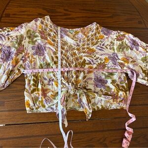 Nostalgia Floral Tie-Front Blouse - Purple, Green, Yellow